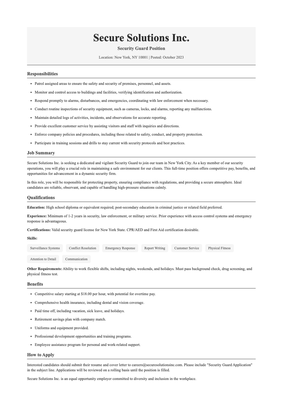 Professional security guard resume with skills summary and work experience_variant_3